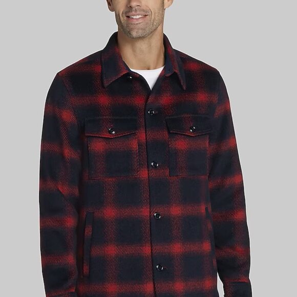 NWT Jos. A. Bank Black & Red Wool Blend Plaid Shirt Lined Jacket XXL - Picture 1 of 6